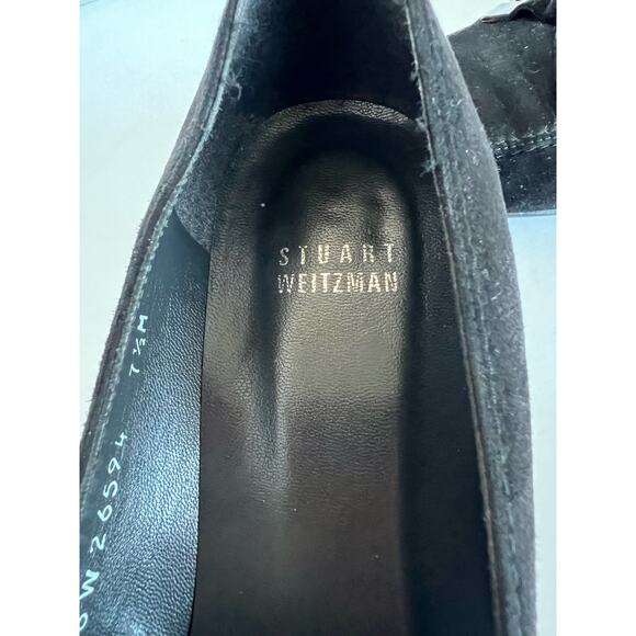 STUART WEITZMAN Black Perforated Suede Kitten Heel Pump Bow Shoes Sz 7.5M - Picture 8 of 9